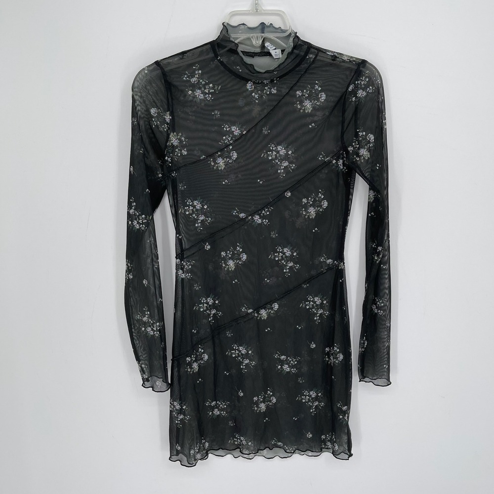 Arizona Jean‎ Co Women's Black Floral Mesh Mock Neck Long Sleeve Dress Size M